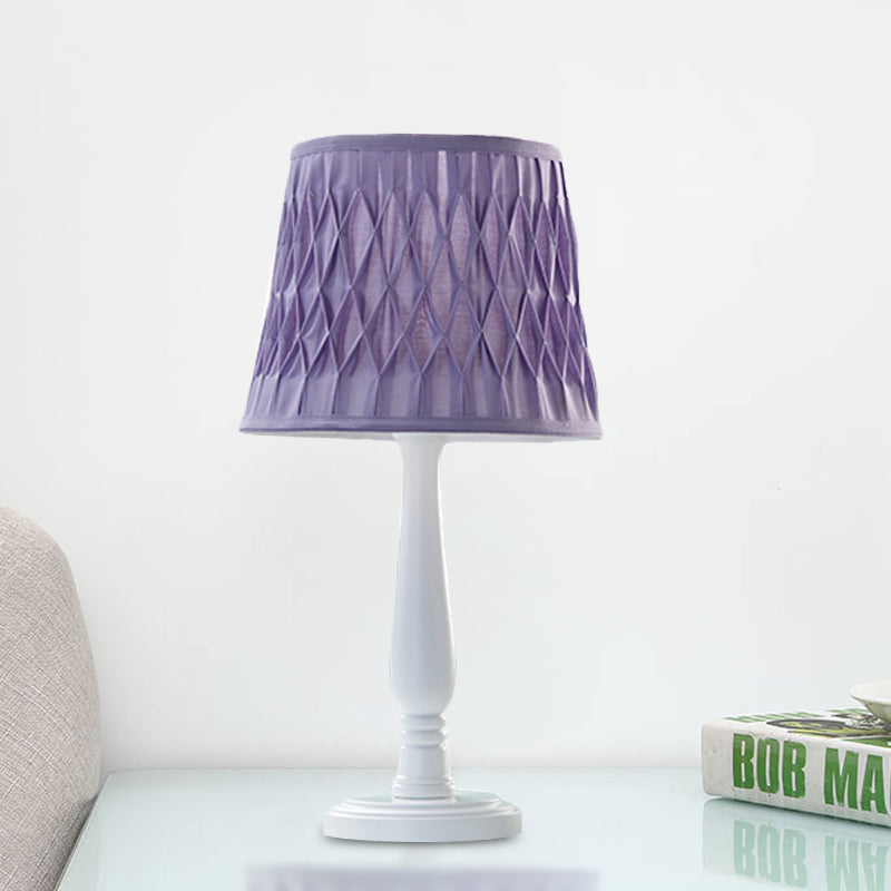 Macaron Barrel Shape Reading Book Light Wood 1 Bulb Bedroom Nightstand Lamp in Pink/Purple/Green Purple Clearhalo 'Lamps' 'Table Lamps' Lighting' 966189