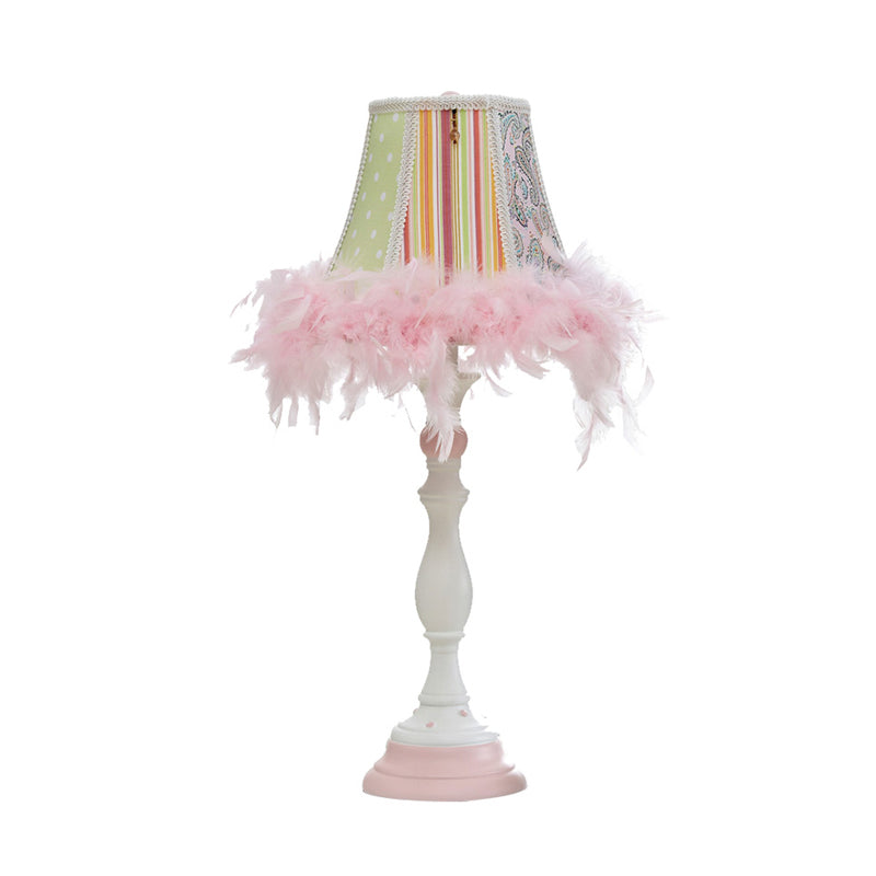 Barrel Resin Table Lamp with Feather Modern 1 Bulb Pink Bedroom Reading Book Light Clearhalo 'Lamps' 'Table Lamps' Lighting' 966216