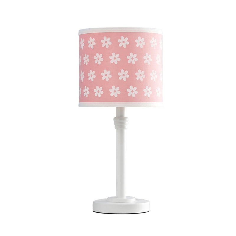 Modern Drum Night Table Lamp Wood Single Light Bedroom Reading Book Light in Pink Clearhalo 'Lamps' 'Table Lamps' Lighting' 966240