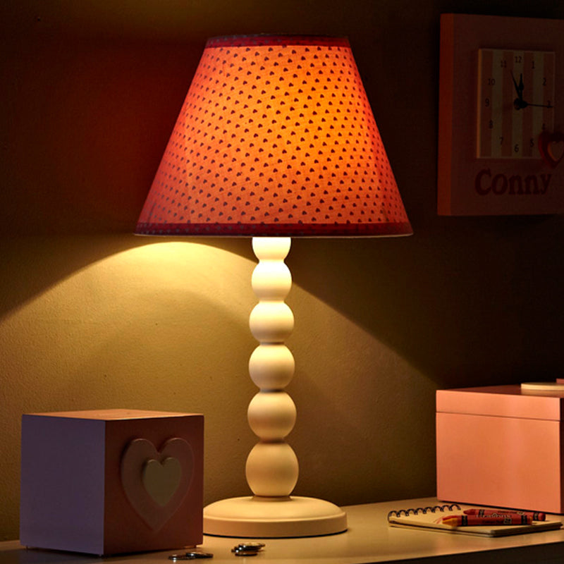 Pink Barrel Shape Desk Light Modern 1 Head Wood Bedroom Table Lamp with Fabric Shade Pink Clearhalo 'Lamps' 'Table Lamps' Lighting' 966242