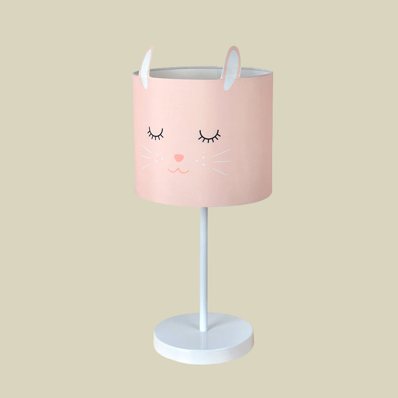 Contemporary Drum Table Lamp Fabric 1 Light Bedroom Night Light with Rabbit Pattern in White/Pink Clearhalo 'Lamps' 'Table Lamps' Lighting' 966250