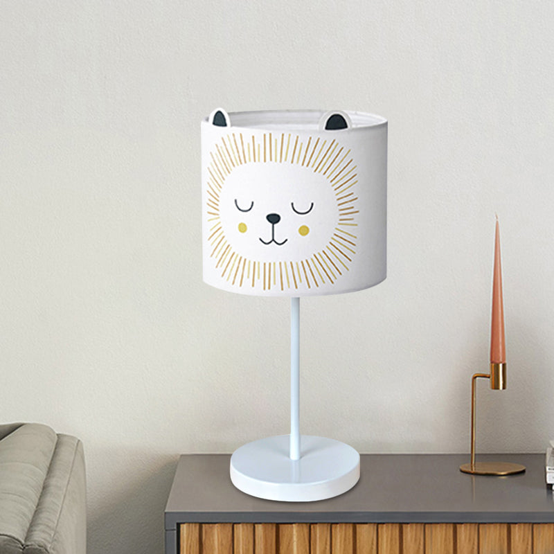 Contemporary Drum Table Lamp Fabric 1 Light Bedroom Night Light with Rabbit Pattern in White/Pink Clearhalo 'Lamps' 'Table Lamps' Lighting' 966253