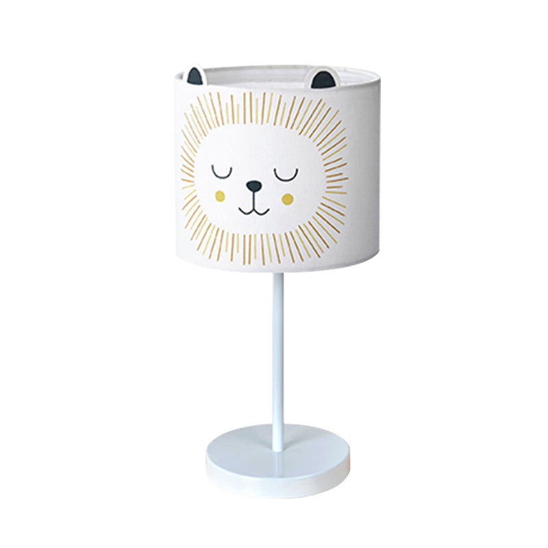Contemporary Drum Table Lamp Fabric 1 Light Bedroom Night Light with Rabbit Pattern in White/Pink Clearhalo 'Lamps' 'Table Lamps' Lighting' 966255