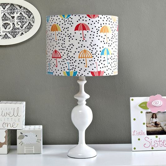 Resin Drum Desk Light Contemporary 1 Bulb White Nightstand Lamp with Fabric Shade White Clearhalo 'Lamps' 'Table Lamps' Lighting' 966260