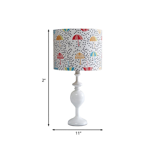 Resin Drum Desk Light Contemporary 1 Bulb White Nightstand Lamp with Fabric Shade Clearhalo 'Lamps' 'Table Lamps' Lighting' 966264