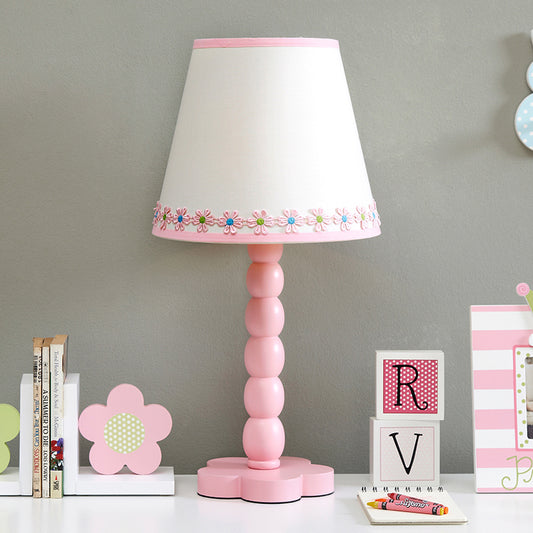 White and Pink Barrel Reading Lighting with Flower Pattern Contemporary 1 Light Wood Night Table Lamp White-Pink Clearhalo 'Lamps' 'Table Lamps' Lighting' 966270