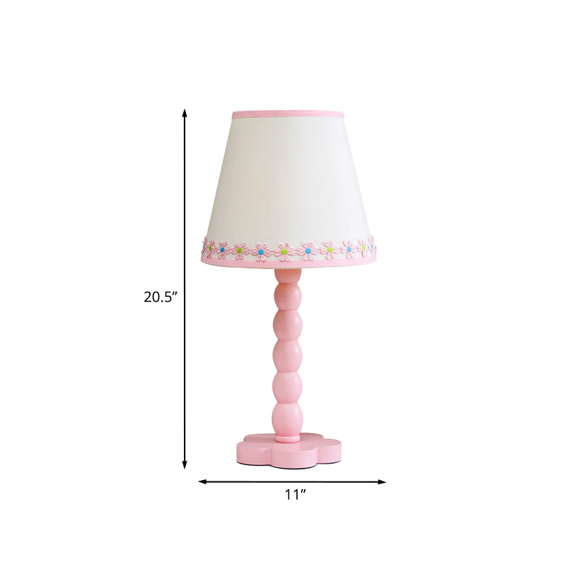 White and Pink Barrel Reading Lighting with Flower Pattern Contemporary 1 Light Wood Night Table Lamp Clearhalo 'Lamps' 'Table Lamps' Lighting' 966274