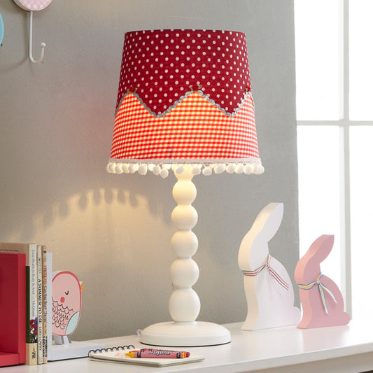 Modern Barrel Desk Lamp Wood 1 Head Red Table Light with Fabric Shade for Bedroom Red Clearhalo 'Lamps' 'Table Lamps' Lighting' 966275