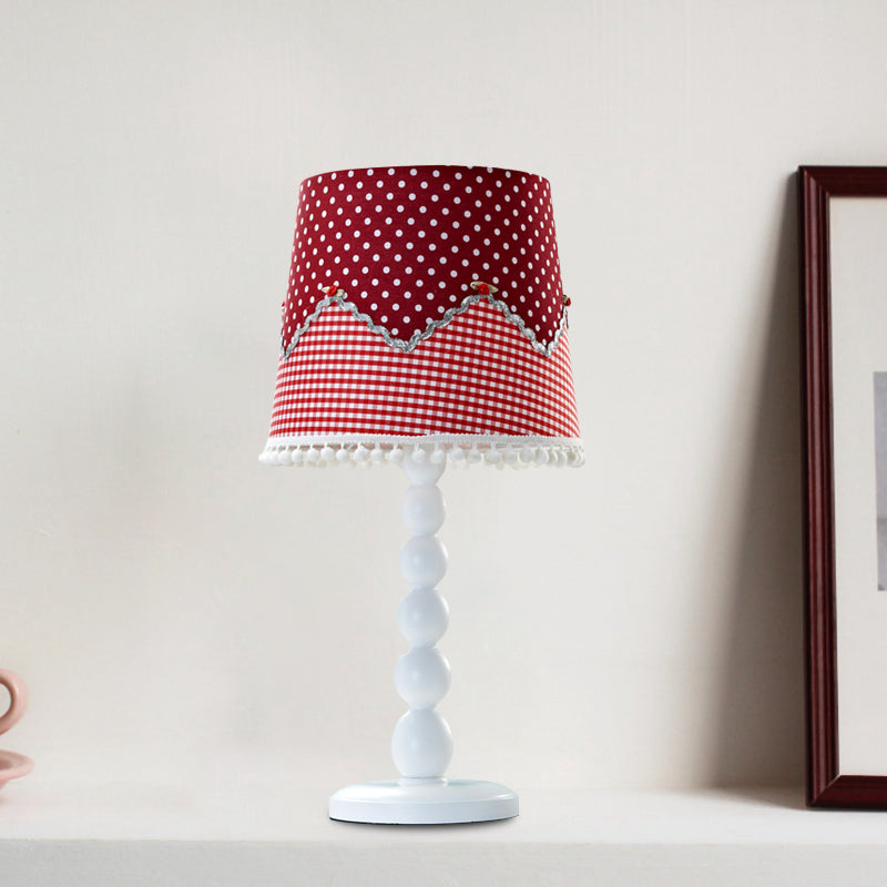 Modern Barrel Desk Lamp Wood 1 Head Red Table Light with Fabric Shade for Bedroom Clearhalo 'Lamps' 'Table Lamps' Lighting' 966276