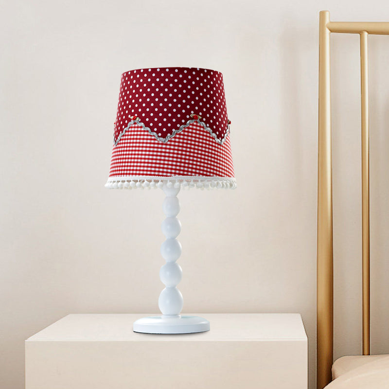 Modern Barrel Desk Lamp Wood 1 Head Red Table Light with Fabric Shade for Bedroom Clearhalo 'Lamps' 'Table Lamps' Lighting' 966277