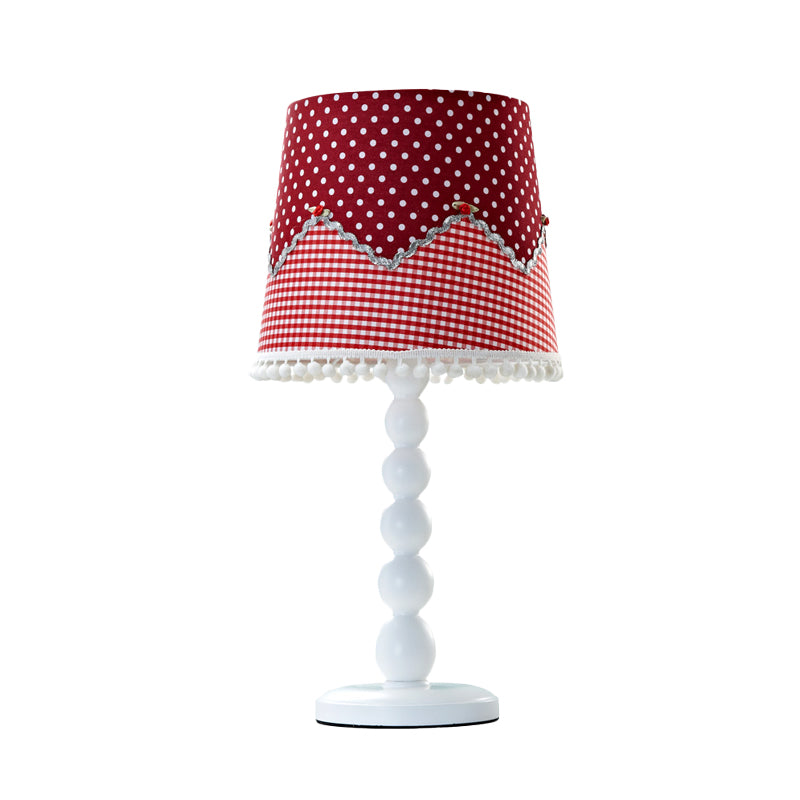 Modern Barrel Desk Lamp Wood 1 Head Red Table Light with Fabric Shade for Bedroom Clearhalo 'Lamps' 'Table Lamps' Lighting' 966278