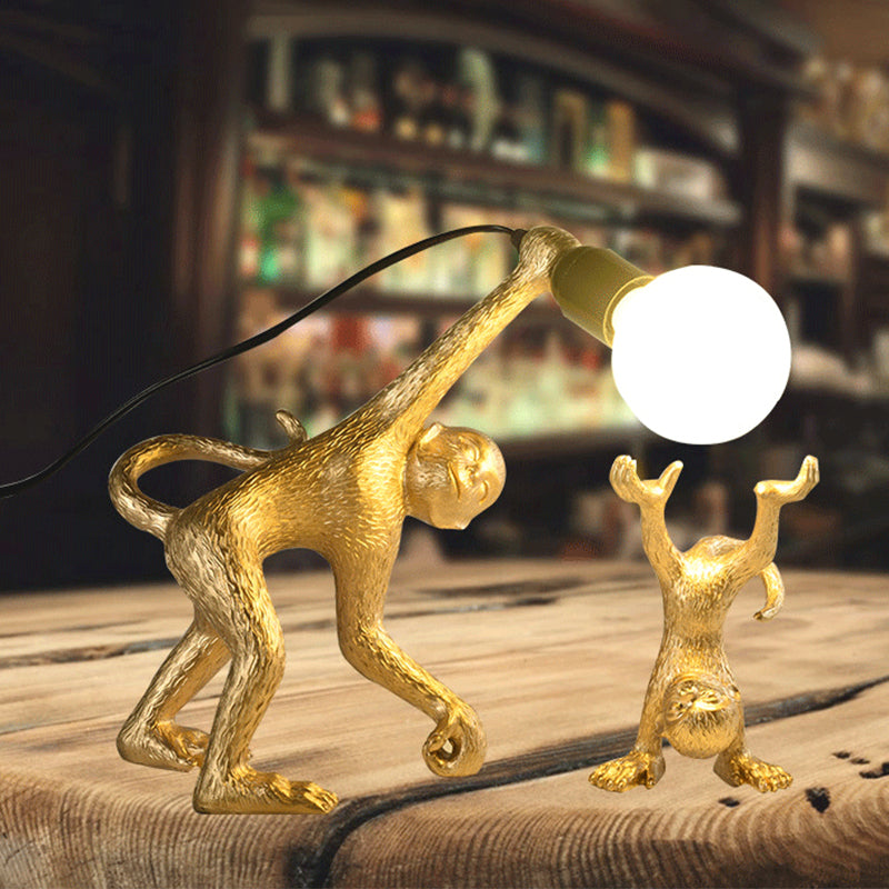 Resin Monkey Shape Night Table Light Creative 1 Bulb Gold/White/Black Reading Lighting for Bedroom Gold Clearhalo 'Lamps' 'Table Lamps' Lighting' 966280