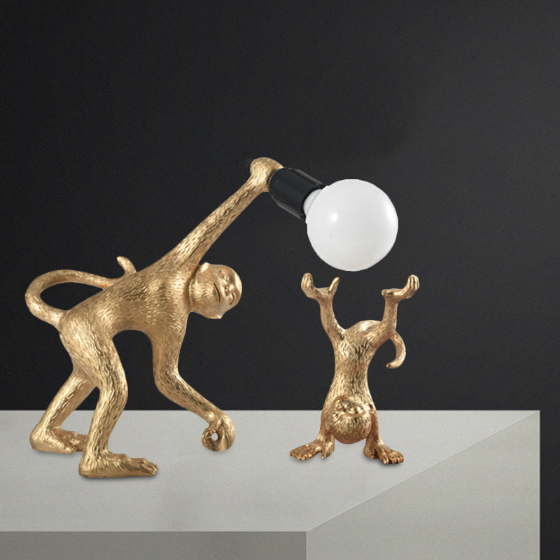 Resin Monkey Shape Night Table Light Creative 1 Bulb Gold/White/Black Reading Lighting for Bedroom Clearhalo 'Lamps' 'Table Lamps' Lighting' 966281