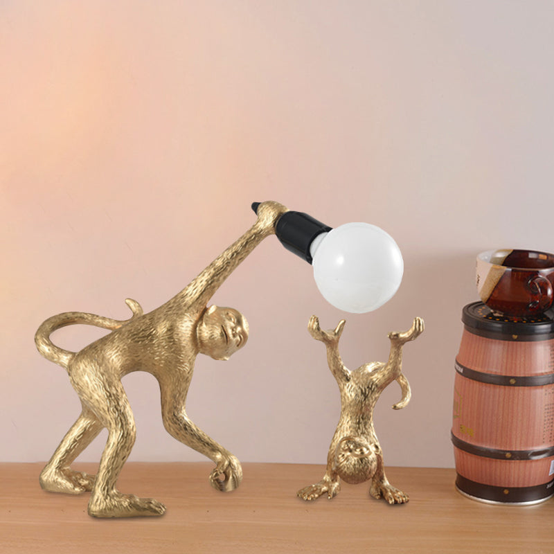 Resin Monkey Shape Night Table Light Creative 1 Bulb Gold/White/Black Reading Lighting for Bedroom Clearhalo 'Lamps' 'Table Lamps' Lighting' 966282