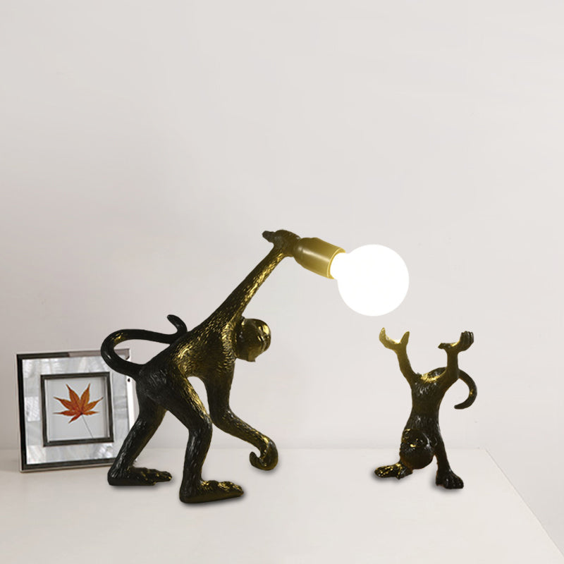 Resin Monkey Shape Night Table Light Creative 1 Bulb Gold/White/Black Reading Lighting for Bedroom Clearhalo 'Lamps' 'Table Lamps' Lighting' 966291