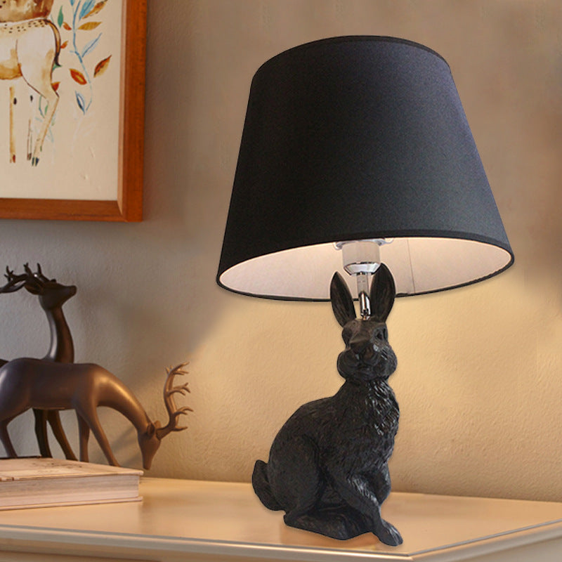 Black Rabbit-Like Nightstand Lamp Cartoon 1 Light Resin Table Light with Fabric Shade Black Clearhalo 'Lamps' 'Table Lamps' Lighting' 966293