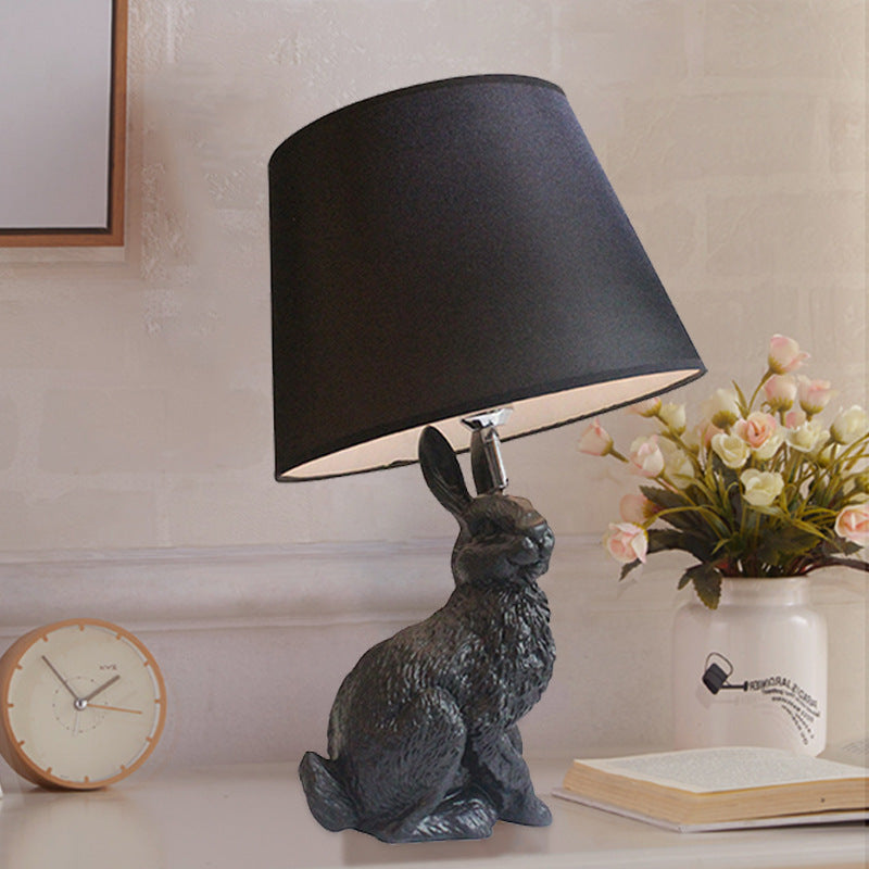 Black Rabbit-Like Nightstand Lamp Cartoon 1 Light Resin Table Light with Fabric Shade Clearhalo 'Lamps' 'Table Lamps' Lighting' 966294