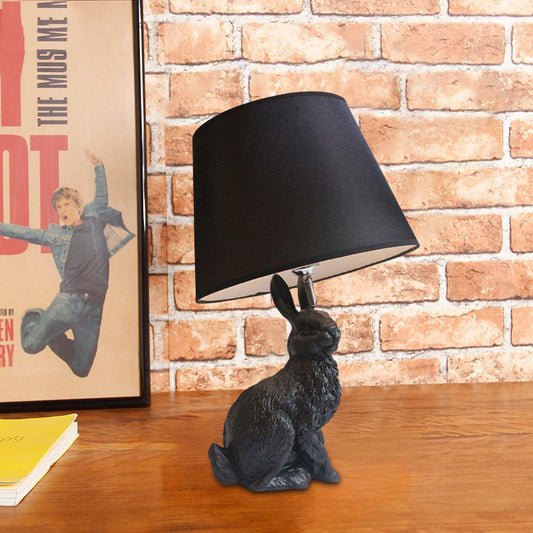 Black Rabbit-Like Nightstand Lamp Cartoon 1 Light Resin Table Light with Fabric Shade Clearhalo 'Lamps' 'Table Lamps' Lighting' 966295