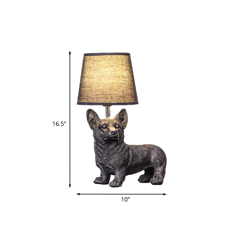 Sitting/Standing Dog Night Table Light Creative Resin 1 Head Black Table Lighting with Barrel Fabric Shade for Bedroom Clearhalo 'Lamps' 'Table Lamps' Lighting' 966302