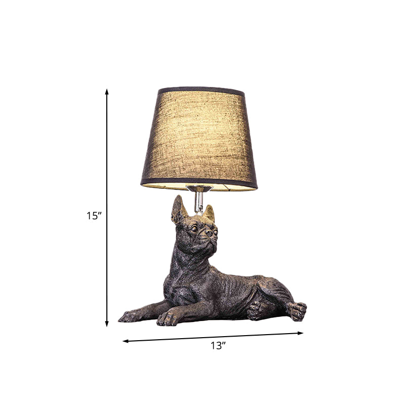 Sitting/Standing Dog Night Table Light Creative Resin 1 Head Black Table Lighting with Barrel Fabric Shade for Bedroom Clearhalo 'Lamps' 'Table Lamps' Lighting' 966312