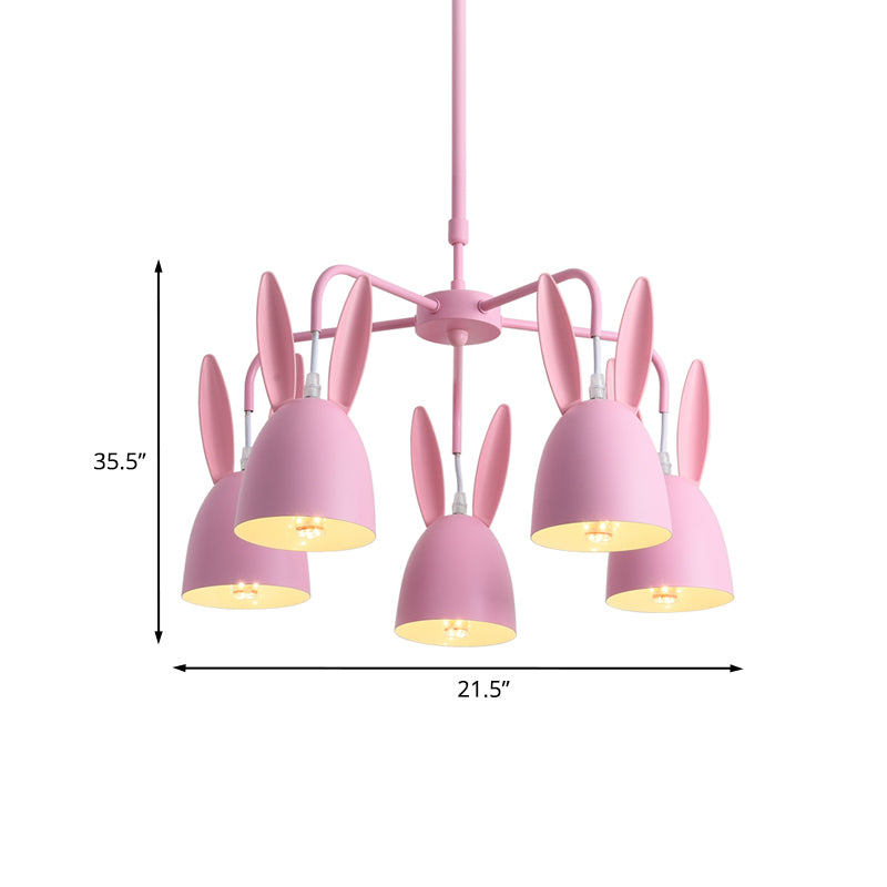 Metal Rabbit Shade Drop Pendant Light Cartoon 5 Lights Chandelier Lighting Fixture in Pink Clearhalo 'Ceiling Lights' 'Chandeliers' Lighting' options 966317