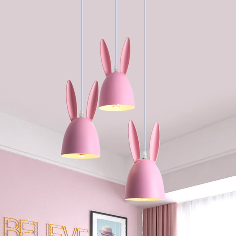 Pink/Blue Rabbit Shade Drop Cluster Pendant Light Cartoon 3 Lights Metal Hanging Lamp Clearhalo 'Ceiling Lights' 'Pendant Lights' 'Pendants' Lighting' 966318