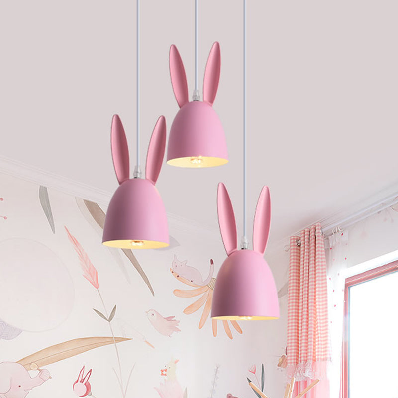 Pink/Blue Rabbit Shade Drop Cluster Pendant Light Cartoon 3 Lights Metal Hanging Lamp Clearhalo 'Ceiling Lights' 'Pendant Lights' 'Pendants' Lighting' 966319