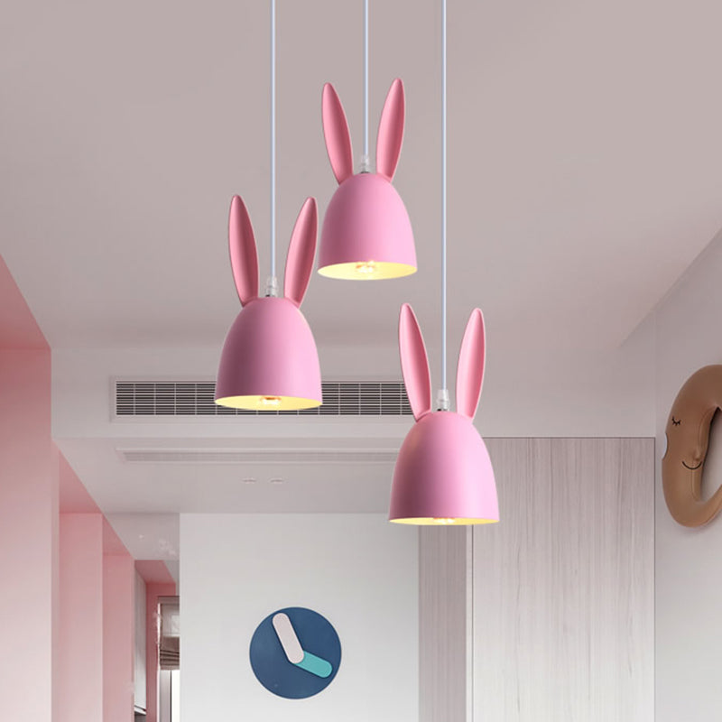 Pink/Blue Rabbit Shade Drop Cluster Pendant Light Cartoon 3 Lights Metal Hanging Lamp Clearhalo 'Ceiling Lights' 'Pendant Lights' 'Pendants' Lighting' 966320