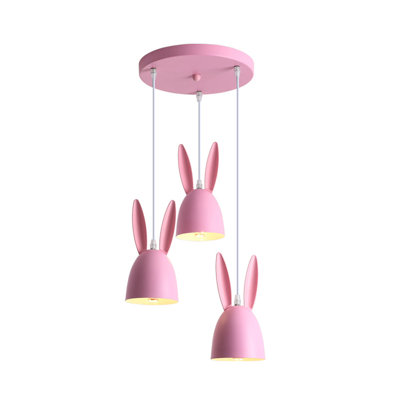 Pink/Blue Rabbit Shade Drop Cluster Pendant Light Cartoon 3 Lights Metal Hanging Lamp Clearhalo 'Ceiling Lights' 'Pendant Lights' 'Pendants' Lighting' 966321