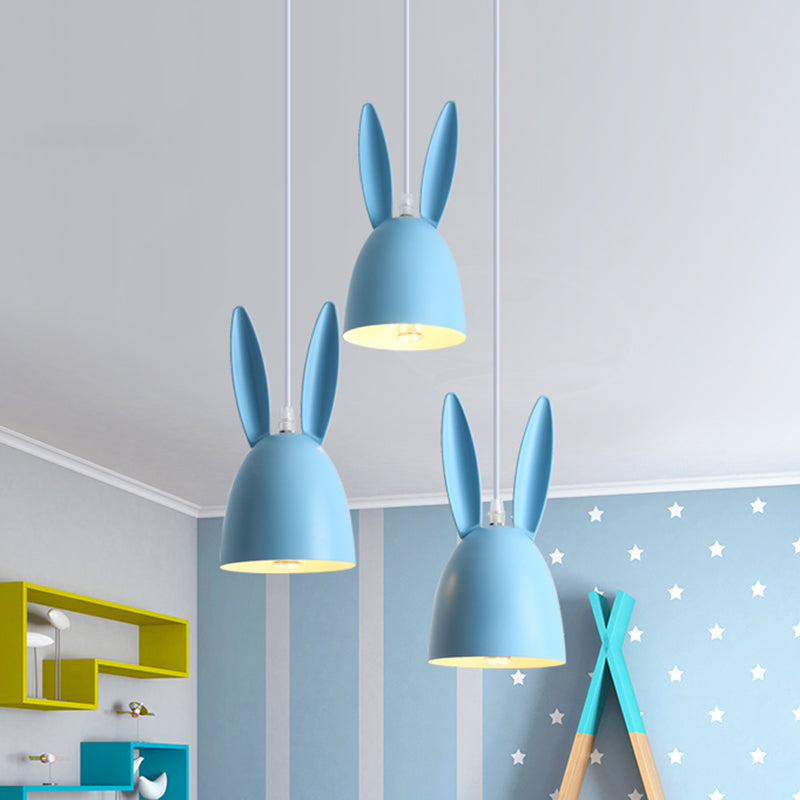 Pink/Blue Rabbit Shade Drop Cluster Pendant Light Cartoon 3 Lights Metal Hanging Lamp Clearhalo 'Ceiling Lights' 'Pendant Lights' 'Pendants' Lighting' 966323