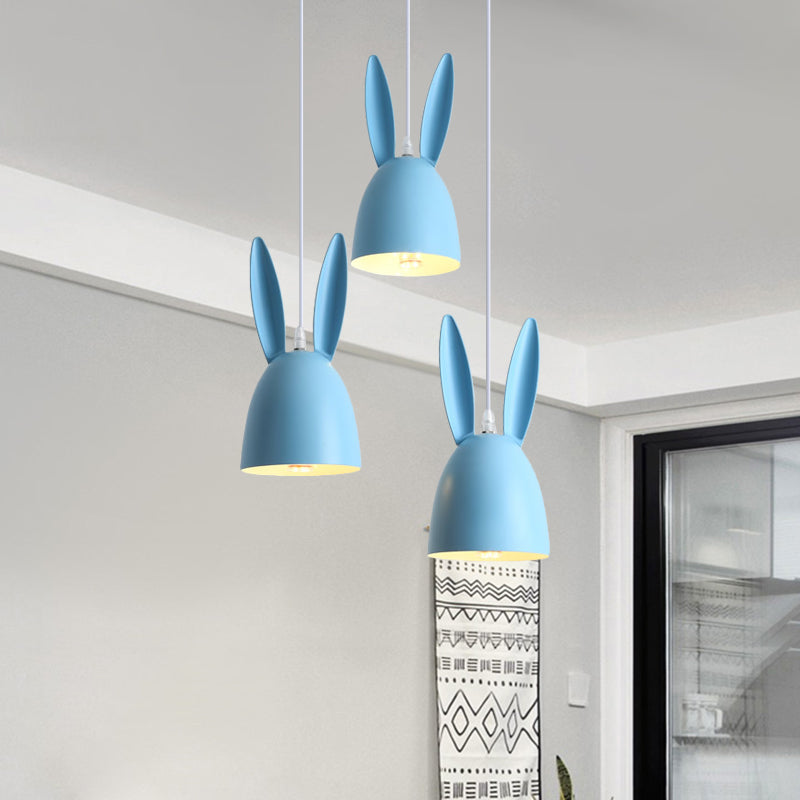 Pink/Blue Rabbit Shade Drop Cluster Pendant Light Cartoon 3 Lights Metal Hanging Lamp Clearhalo 'Ceiling Lights' 'Pendant Lights' 'Pendants' Lighting' 966324