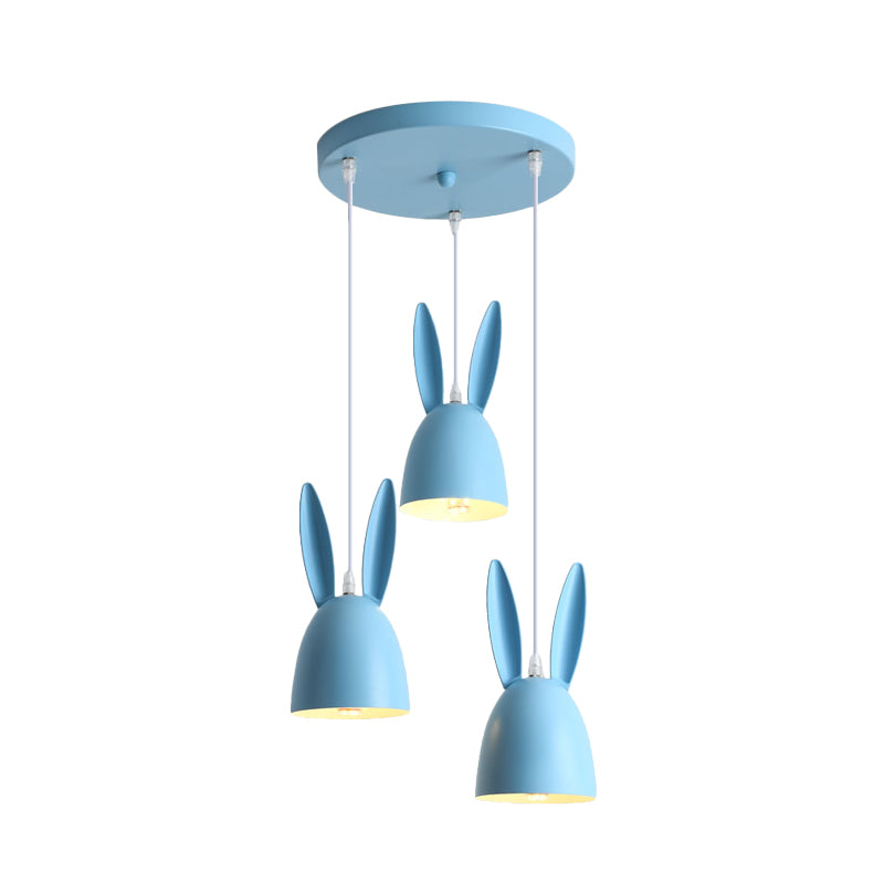 Pink/Blue Rabbit Shade Drop Cluster Pendant Light Cartoon 3 Lights Metal Hanging Lamp Clearhalo 'Ceiling Lights' 'Pendant Lights' 'Pendants' Lighting' 966325