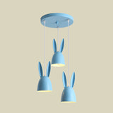 Pink/Blue Rabbit Shade Drop Cluster Pendant Light Cartoon 3 Lights Metal Hanging Lamp Clearhalo 'Ceiling Lights' 'Pendant Lights' 'Pendants' Lighting' 966326