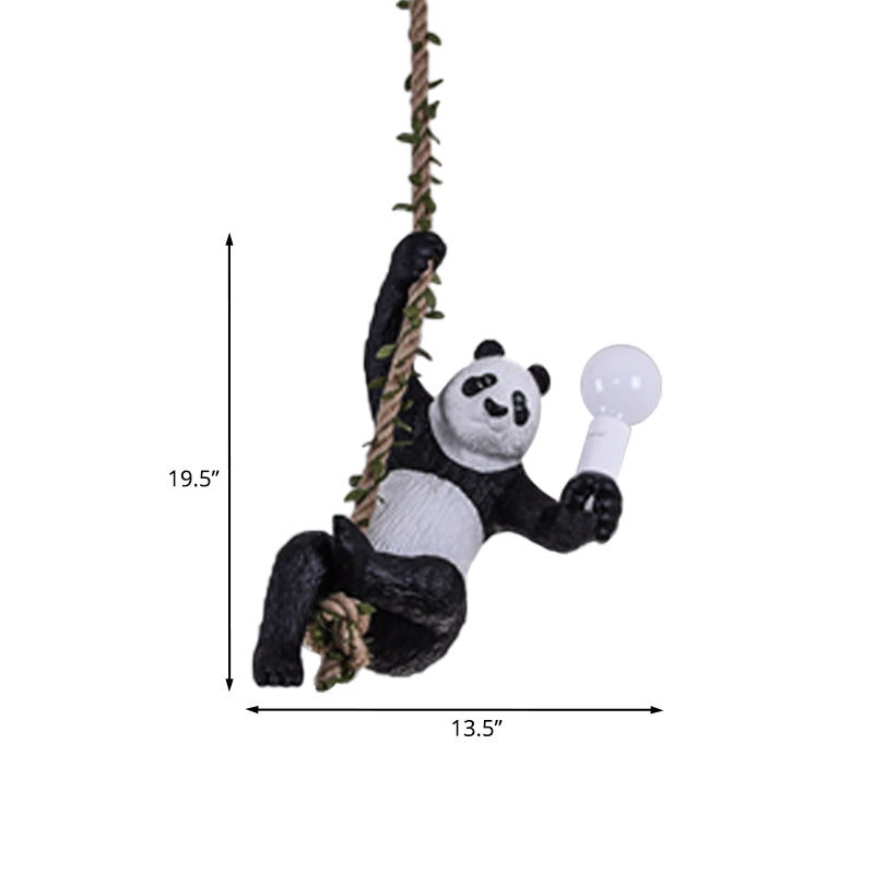 Panda Pendant Light Fixture Creative Resin 1 Bulb Hanging Lamp Kit with Rope Rod in Black and White Clearhalo 'Ceiling Lights' 'Pendant Lights' 'Pendants' Lighting' 966336