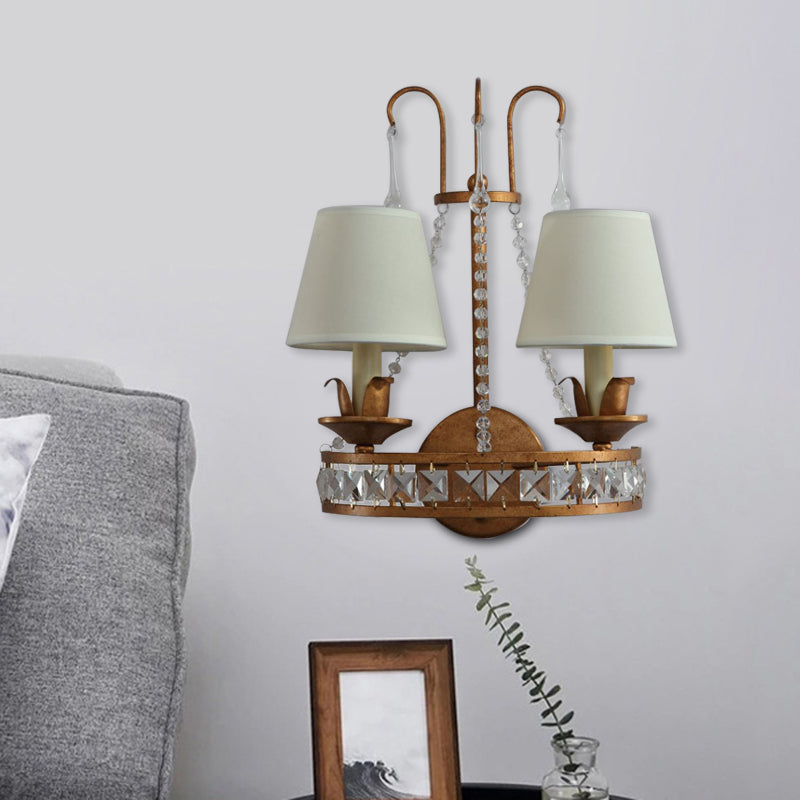 Rust 2 Heads Wall Lighting Idea Retro Metallic Candelabra Wall Mount Lamp with Fabric Shade Rust Clearhalo 'Wall Lamps & Sconces' 'Wall Lights' Lighting' 966360