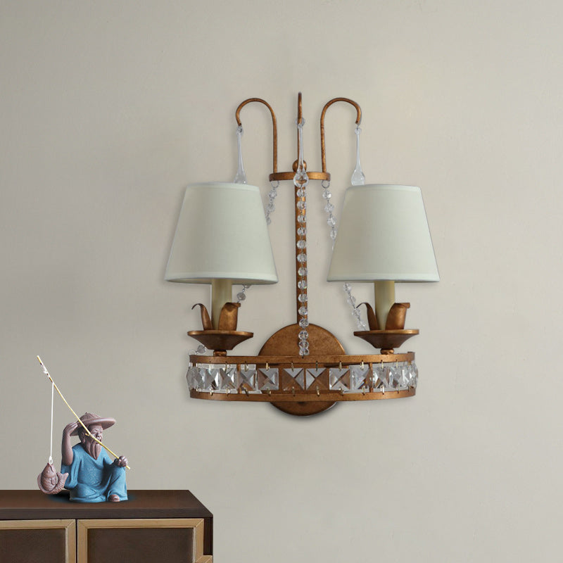 Rust 2 Heads Wall Lighting Idea Retro Metallic Candelabra Wall Mount Lamp with Fabric Shade Clearhalo 'Wall Lamps & Sconces' 'Wall Lights' Lighting' 966361