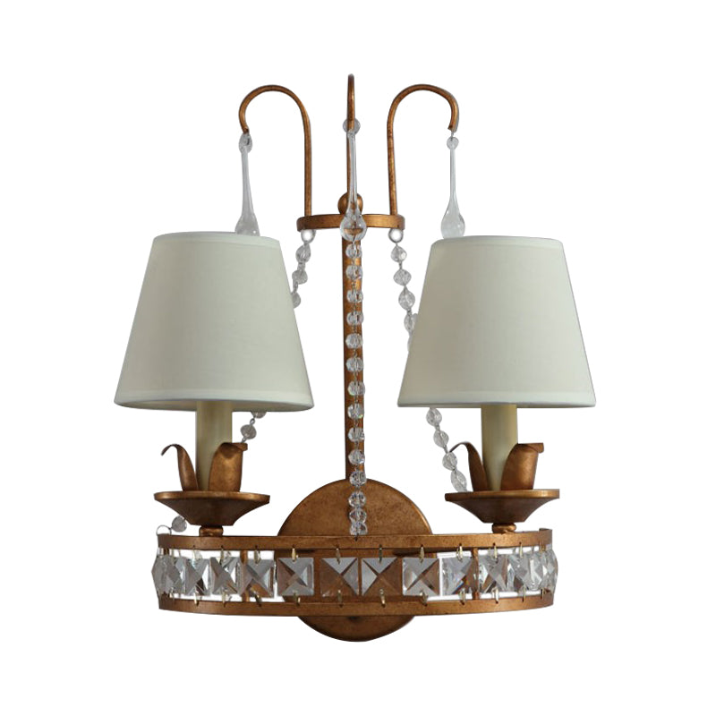 Rust 2 Heads Wall Lighting Idea Retro Metallic Candelabra Wall Mount Lamp with Fabric Shade Clearhalo 'Wall Lamps & Sconces' 'Wall Lights' Lighting' 966363