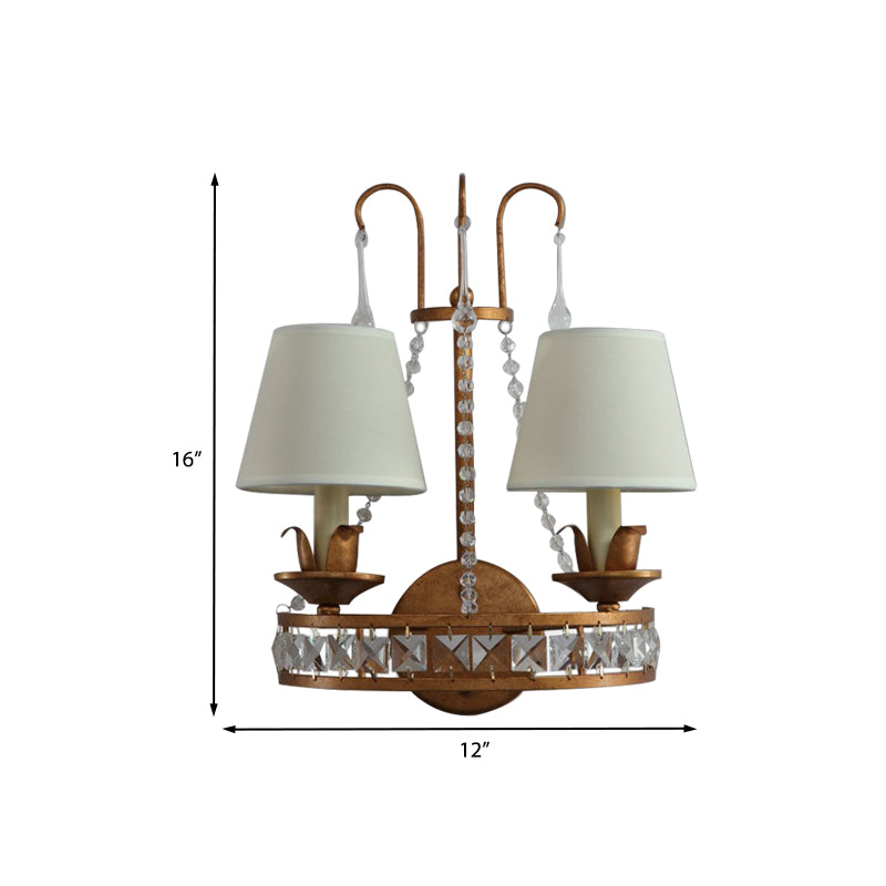 Rust 2 Heads Wall Lighting Idea Retro Metallic Candelabra Wall Mount Lamp with Fabric Shade Clearhalo 'Wall Lamps & Sconces' 'Wall Lights' Lighting' 966364