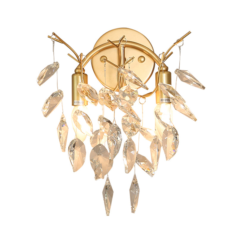 Leaf Shape Sconce Lighting Contemporary Beveled Crystal 2 Bulbs Gold Wall Lamp Fixture Clearhalo 'Modern wall lights' 'Modern' 'Wall Lamps & Sconces' 'Wall Lights' Lighting' 966373