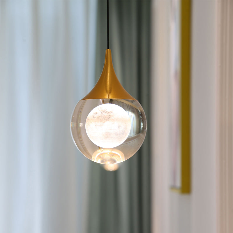 Orb/Teardrop/Arc Shape Pendulum Light Minimalist Clear Crystal Glass LED Gold Hanging Ceiling Lamp Gold D Clearhalo 'Ceiling Lights' 'Modern Pendants' 'Modern' 'Pendant Lights' 'Pendants' Lighting' 966380