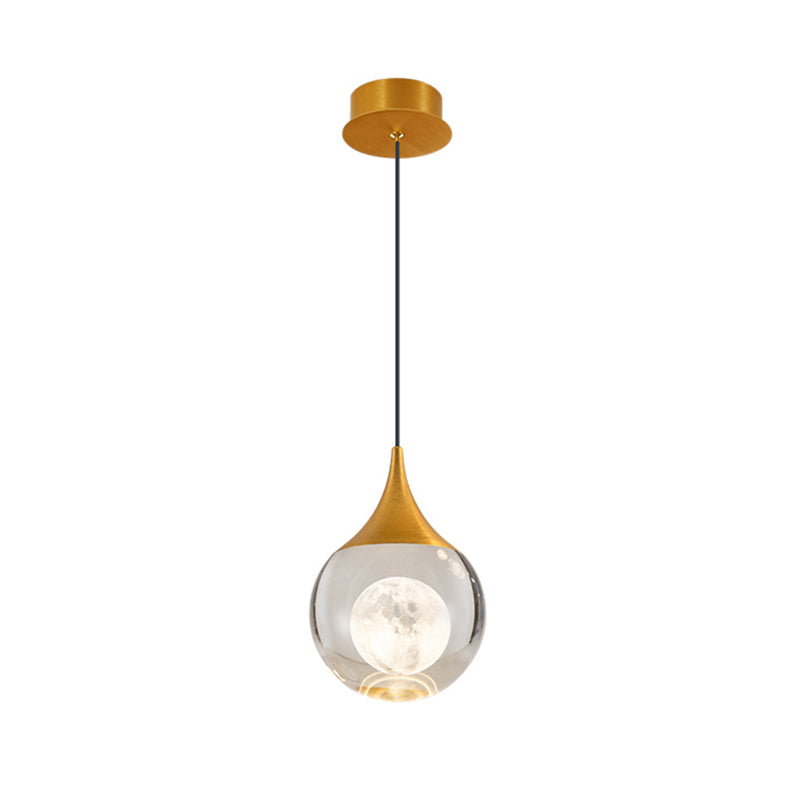 Orb/Teardrop/Arc Shape Pendulum Light Minimalist Clear Crystal Glass LED Gold Hanging Ceiling Lamp Clearhalo 'Ceiling Lights' 'Modern Pendants' 'Modern' 'Pendant Lights' 'Pendants' Lighting' 966383