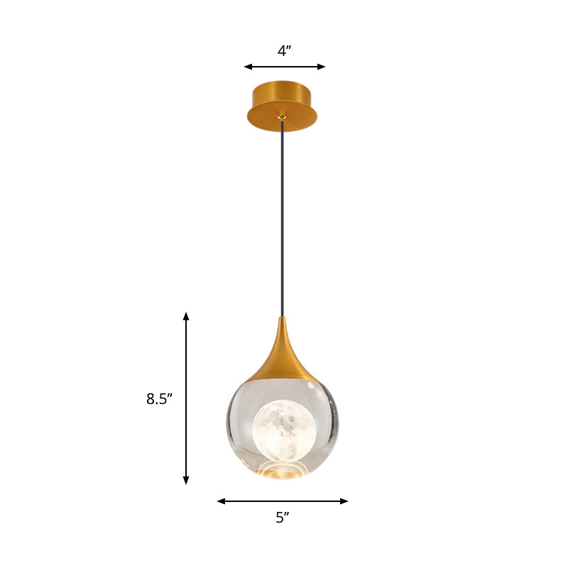 Orb/Teardrop/Arc Shape Pendulum Light Minimalist Clear Crystal Glass LED Gold Hanging Ceiling Lamp Clearhalo 'Ceiling Lights' 'Modern Pendants' 'Modern' 'Pendant Lights' 'Pendants' Lighting' 966384