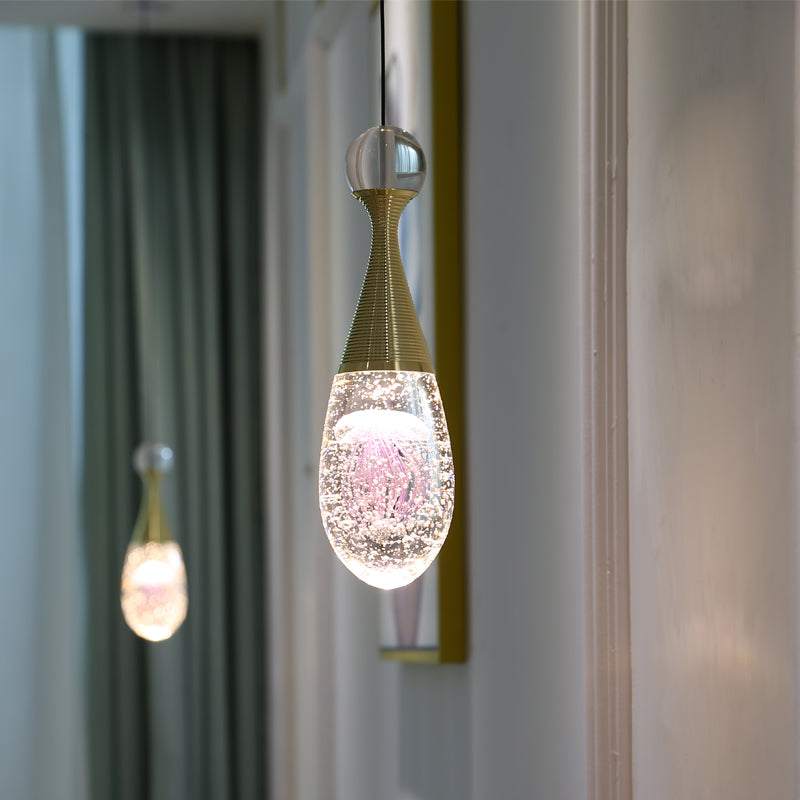 Orb/Teardrop/Arc Shape Pendulum Light Minimalist Clear Crystal Glass LED Gold Hanging Ceiling Lamp Clearhalo 'Ceiling Lights' 'Modern Pendants' 'Modern' 'Pendant Lights' 'Pendants' Lighting' 966386