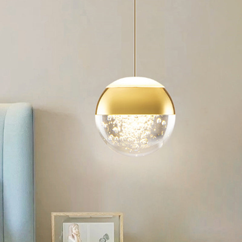 Orb/Teardrop/Arc Shape Pendulum Light Minimalist Clear Crystal Glass LED Gold Hanging Ceiling Lamp Gold B Clearhalo 'Ceiling Lights' 'Modern Pendants' 'Modern' 'Pendant Lights' 'Pendants' Lighting' 966395