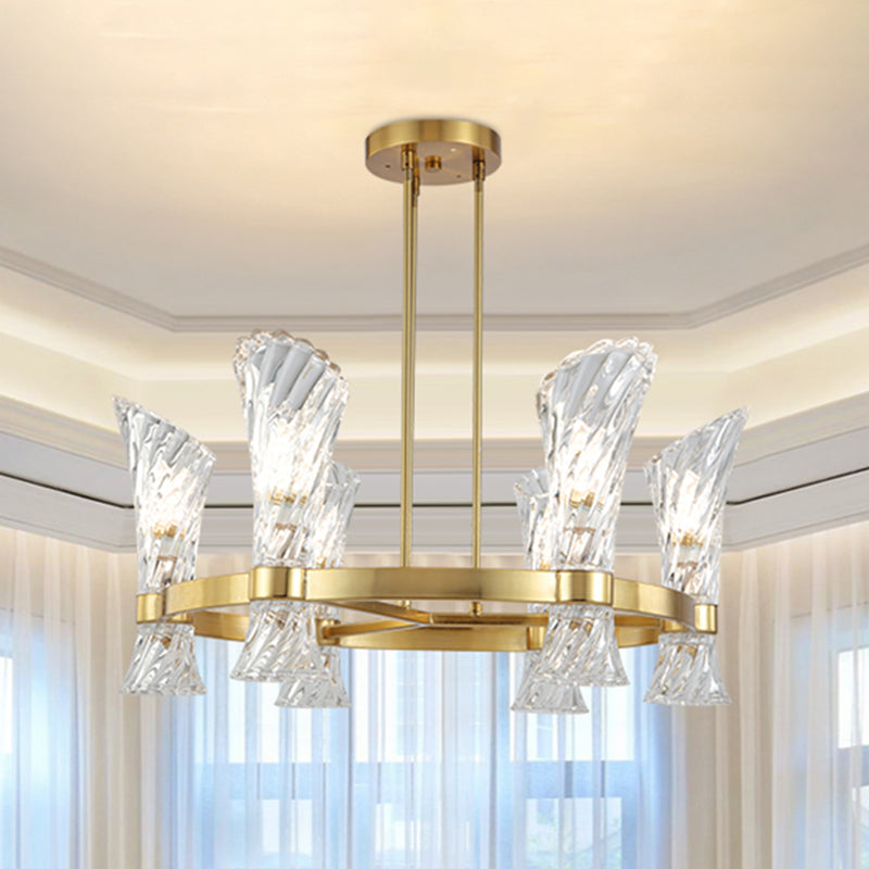 Metal Circular Semi Flush Modern 6-Light Gold Ceiling Light Fixture with Twisted Crystal Shade Gold Clearhalo 'Ceiling Lights' 'Close To Ceiling Lights' 'Close to ceiling' 'Semi-flushmount' Lighting' 966410