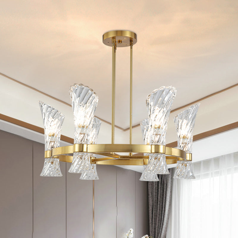 Metal Circular Semi Flush Modern 6-Light Gold Ceiling Light Fixture with Twisted Crystal Shade Clearhalo 'Ceiling Lights' 'Close To Ceiling Lights' 'Close to ceiling' 'Semi-flushmount' Lighting' 966411