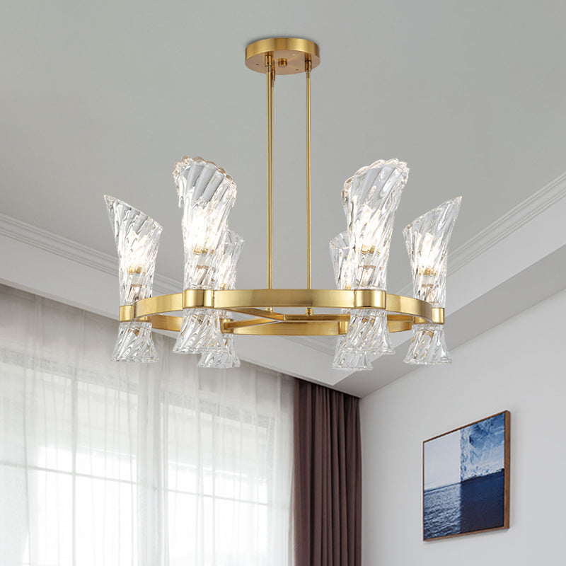 Metal Circular Semi Flush Modern 6-Light Gold Ceiling Light Fixture with Twisted Crystal Shade Clearhalo 'Ceiling Lights' 'Close To Ceiling Lights' 'Close to ceiling' 'Semi-flushmount' Lighting' 966412