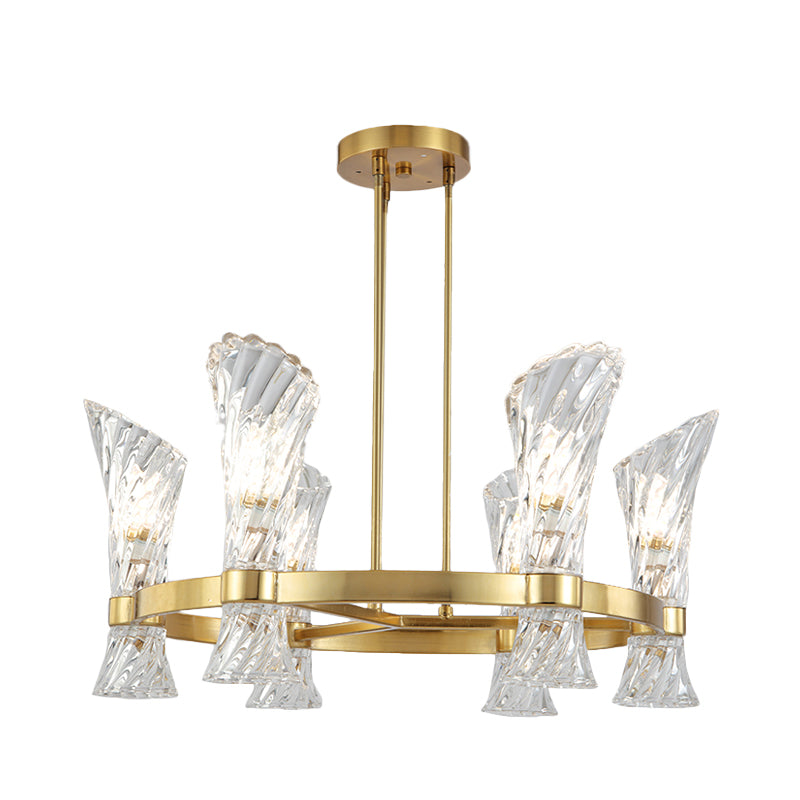 Metal Circular Semi Flush Modern 6-Light Gold Ceiling Light Fixture with Twisted Crystal Shade Clearhalo 'Ceiling Lights' 'Close To Ceiling Lights' 'Close to ceiling' 'Semi-flushmount' Lighting' 966413