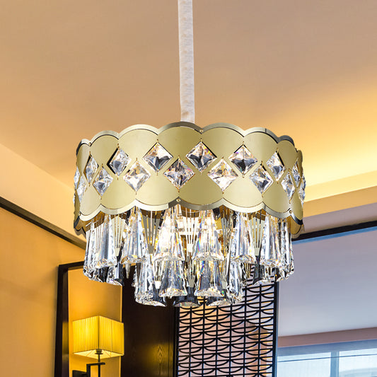 Tiered Round Chandelier Light Modern Style Crystal Block 9-Light Gold Pendant Lighting Fixture for Bedroom Gold Clearhalo 'Ceiling Lights' 'Chandeliers' 'Modern Chandeliers' 'Modern' Lighting' 966425