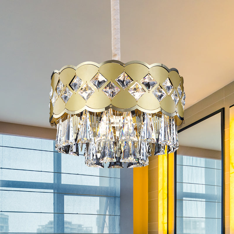 Tiered Round Chandelier Light Modern Style Crystal Block 9-Light Gold Pendant Lighting Fixture for Bedroom Clearhalo 'Ceiling Lights' 'Chandeliers' 'Modern Chandeliers' 'Modern' Lighting' 966426